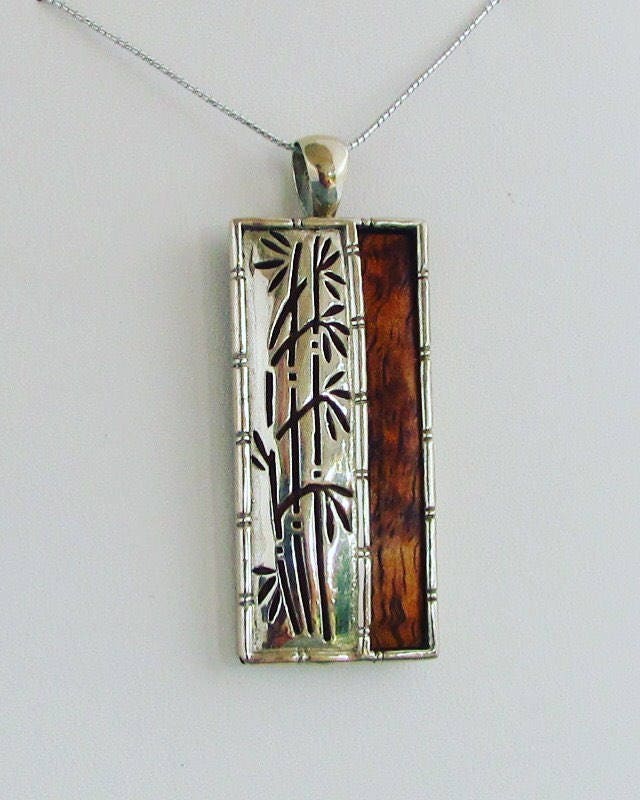 Bamboo Necklace Pendant Large | Hawaiian Koa Wood | Sterling Silver | Ocean | Beach | Gift | Jewelry | Handmade | Unique