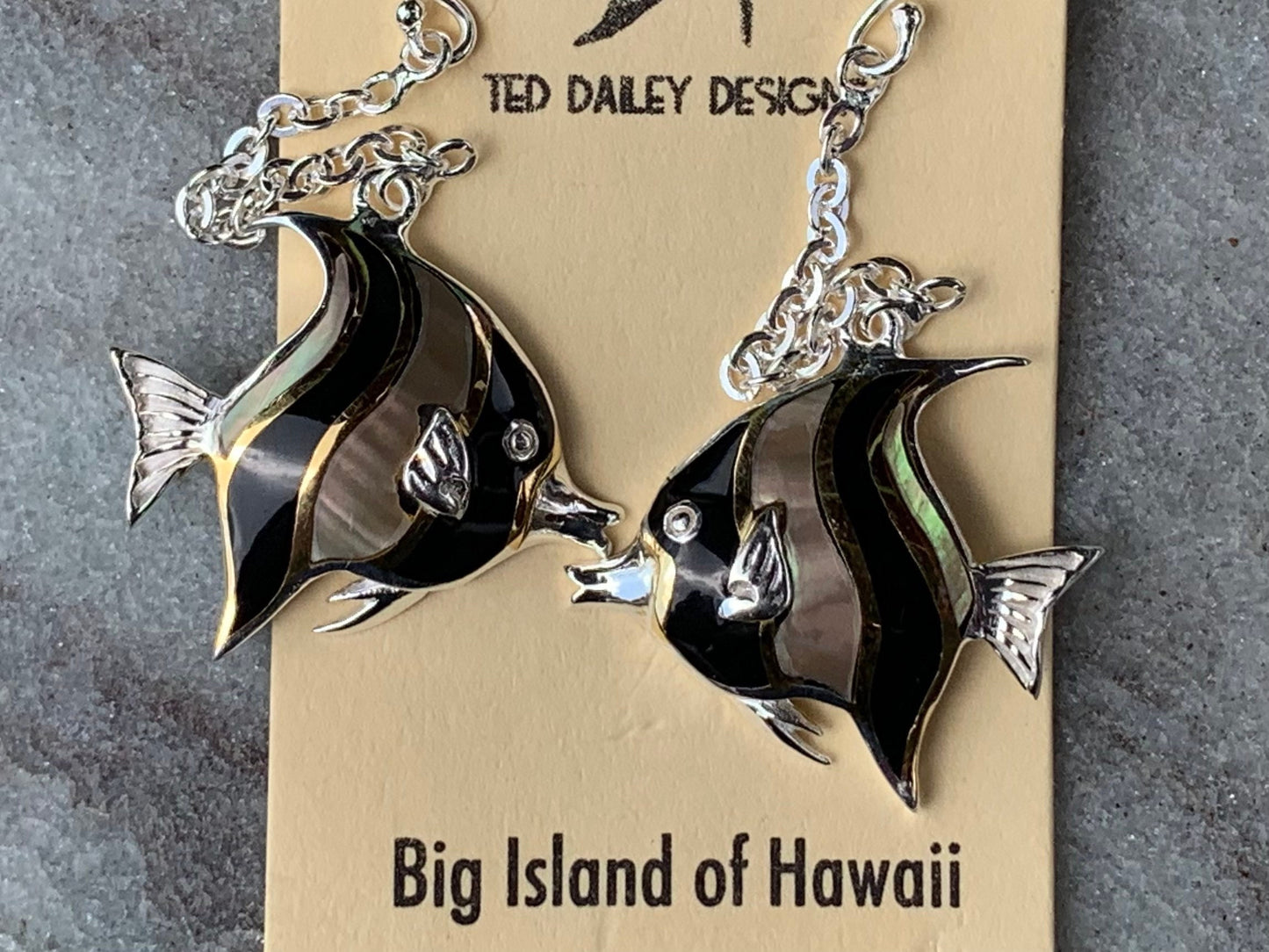 Fish Moorish Idol Hawaiian Tropical Earrings. Sterling Silver, Mother of Pearl.