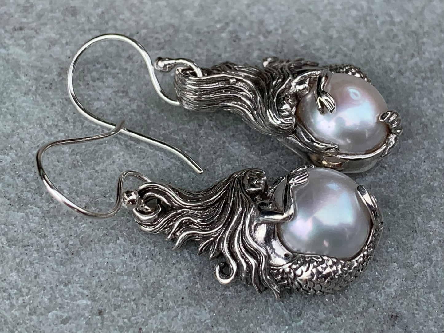 Mermaid White Mabe Pearl Silver Earrings