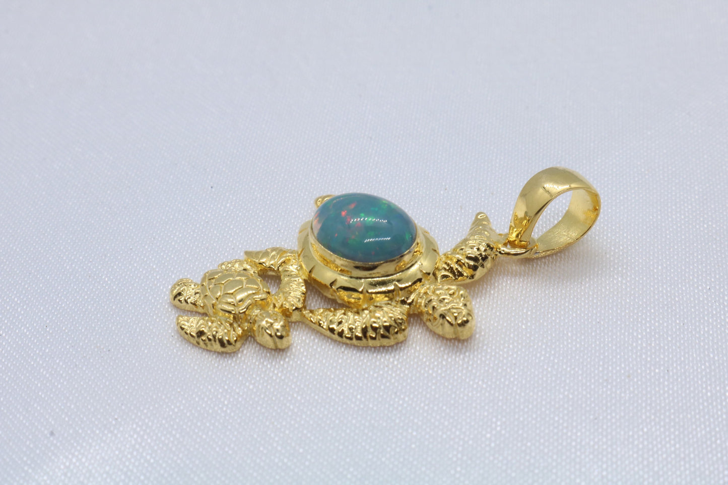 Opal Turtle Hawaiian Honu Mom and Baby 18k Gold Vermeil Necklace Pendant