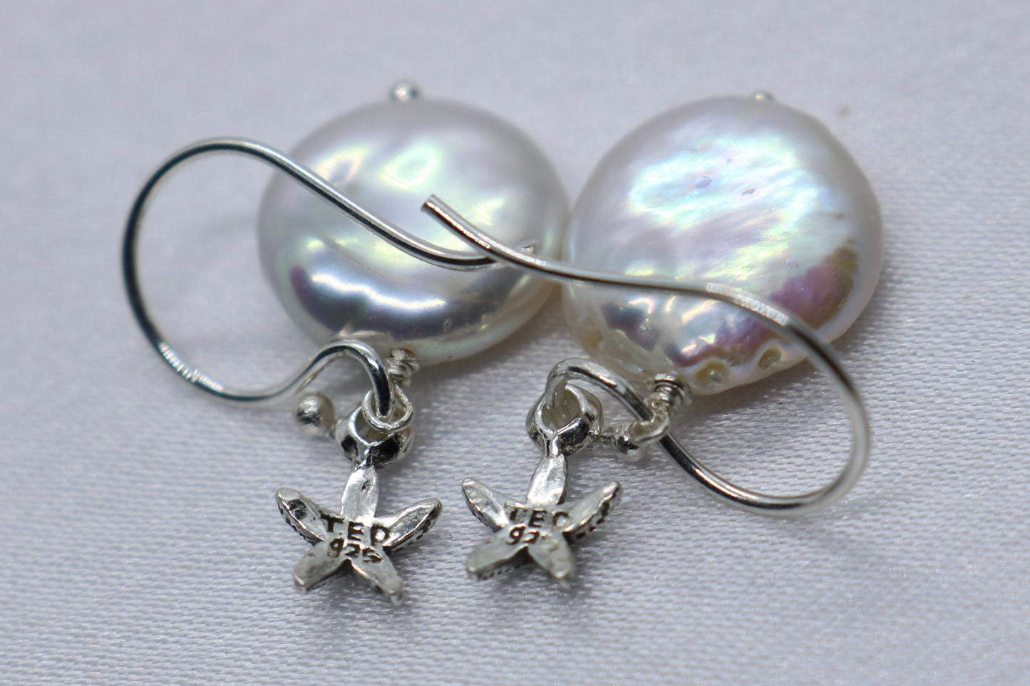Starfish Pearl Earrings Charm Coin Silver Jewelry
