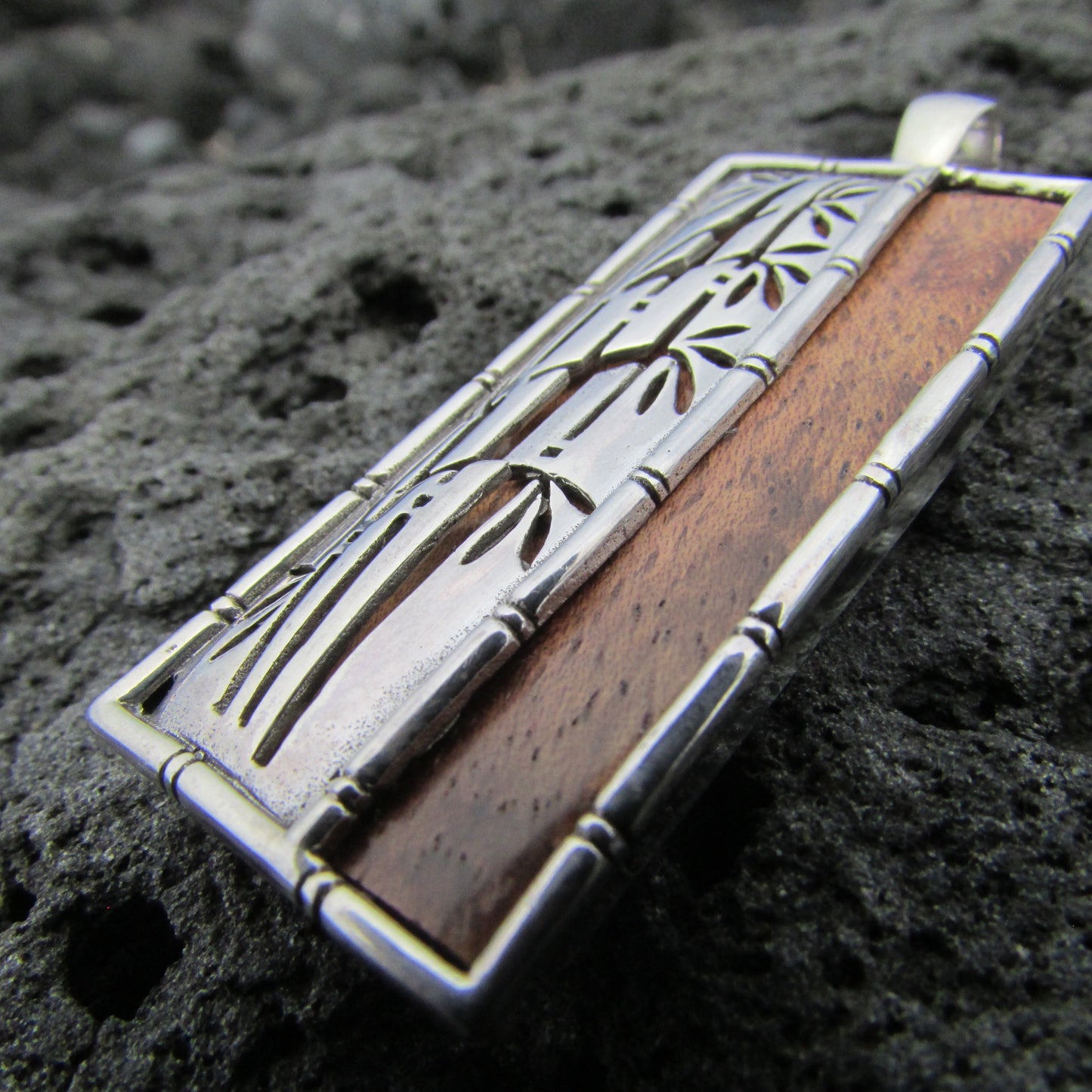 Bamboo Necklace Pendant Large | Hawaiian Koa Wood | Sterling Silver | Ocean | Beach | Gift | Jewelry | Handmade | Unique