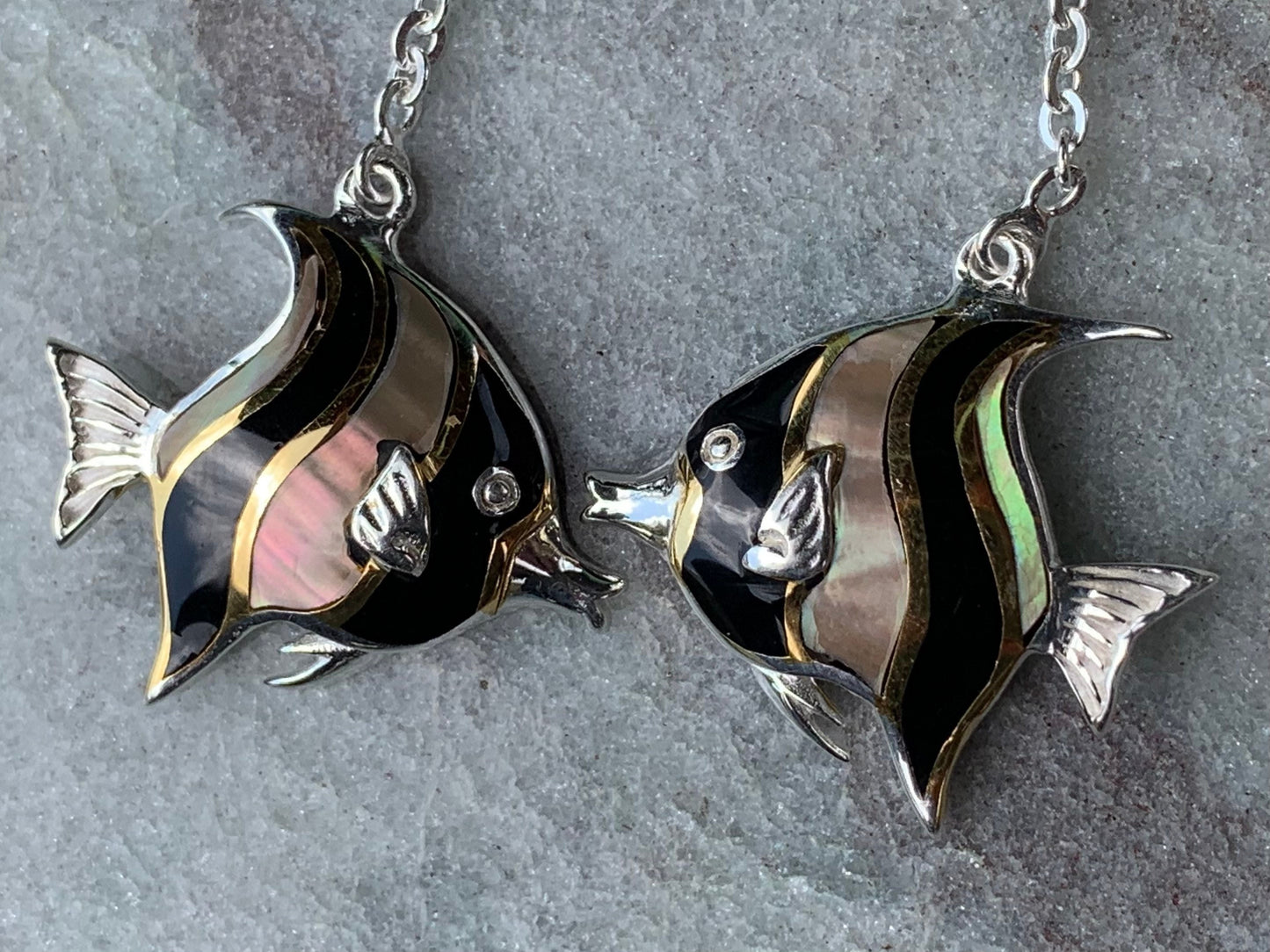 Fish Moorish Idol Hawaiian Tropical Earrings. Sterling Silver, Mother of Pearl.