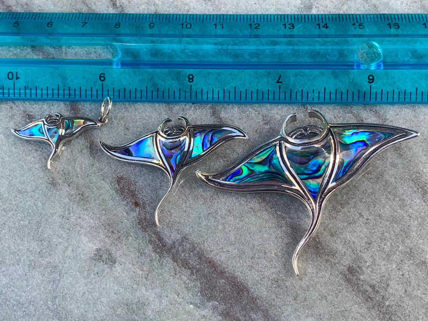 Manta Ray Necklace Pendant Handmade | Abalone | Paua Shell | Sterling Silver