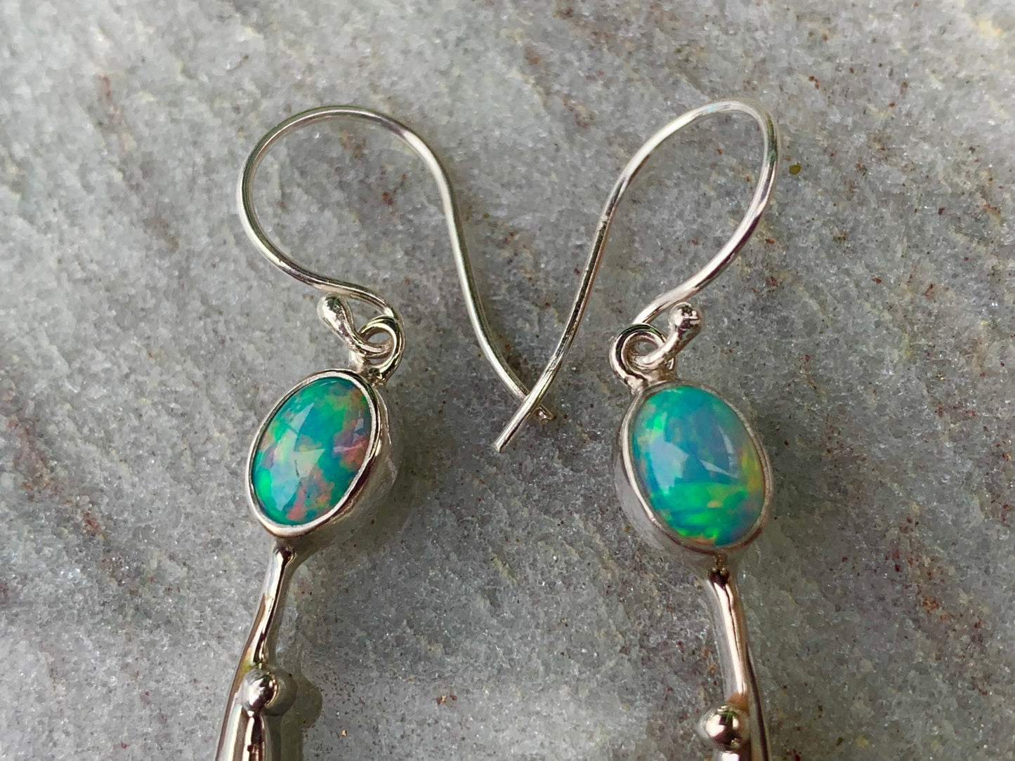 Opal Ocean Wave Earrings. Mother of Pearl, Sterling Silver.