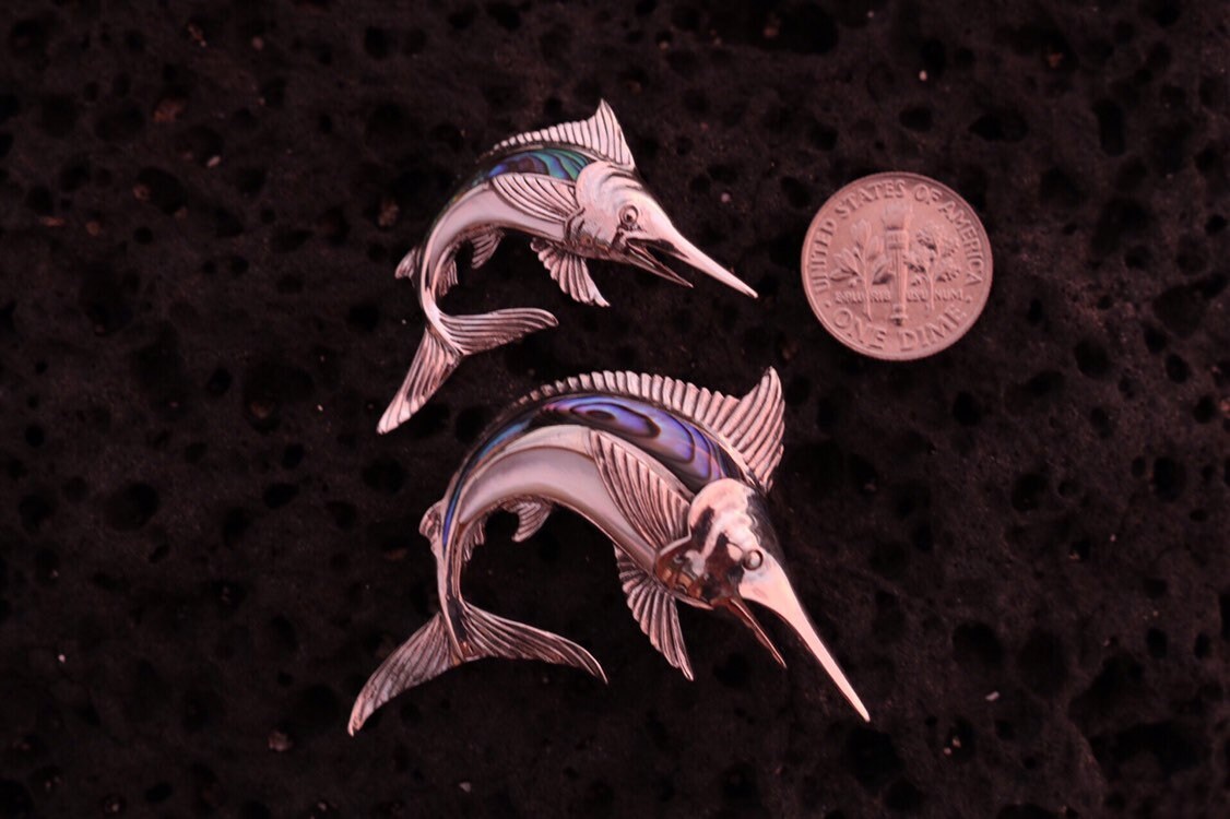 Marlin Fish Necklace Pendant. Abalone Paua Shell, Mother of Pearl. Gift for Real Fisherman. Billfisher Kona.