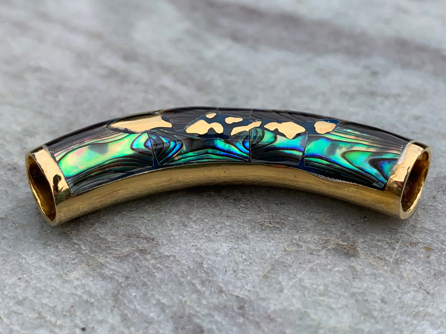 Hawaiian Islands Slider Bar Pendant Necklace. Oahu, Maui, Kauai, Big Island. Gold Vermeil, Abalone Shell.