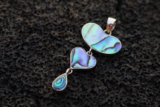 Teardrop Heart Necklace Pendant. Sterling Silver, Abalone Shell.