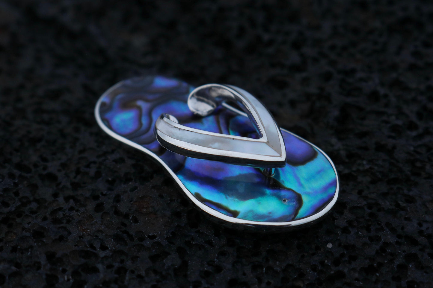 Beach Slippers Pendant Necklace. Abalone Shell, Sterling Silver, Mother of Pearl.