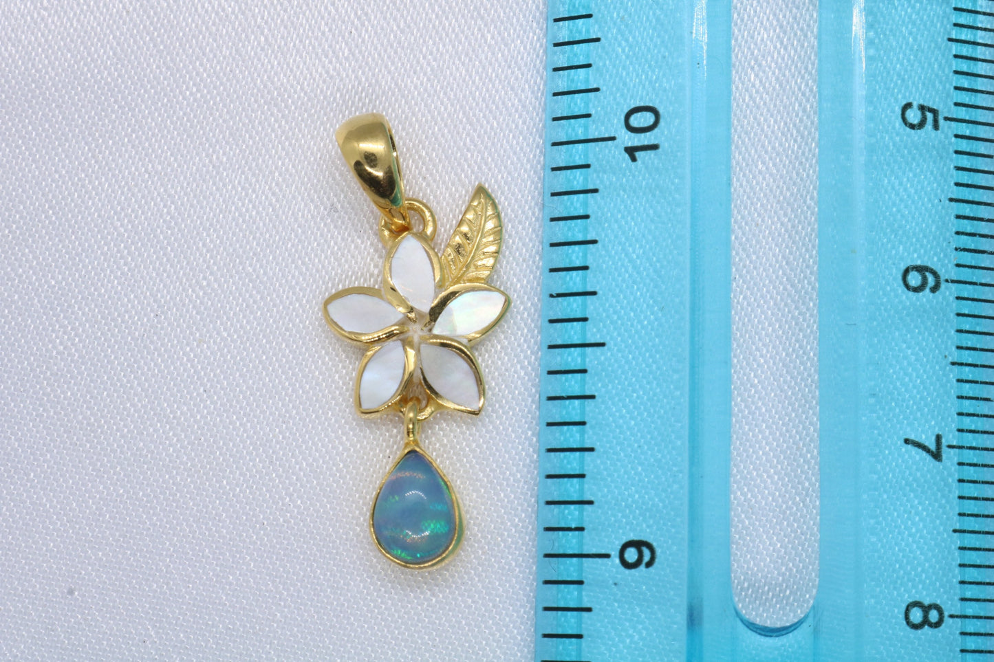 Opal Plumeria Flower 18k Gold Vermeil Mother of Pearl Charm Necklace Pendant