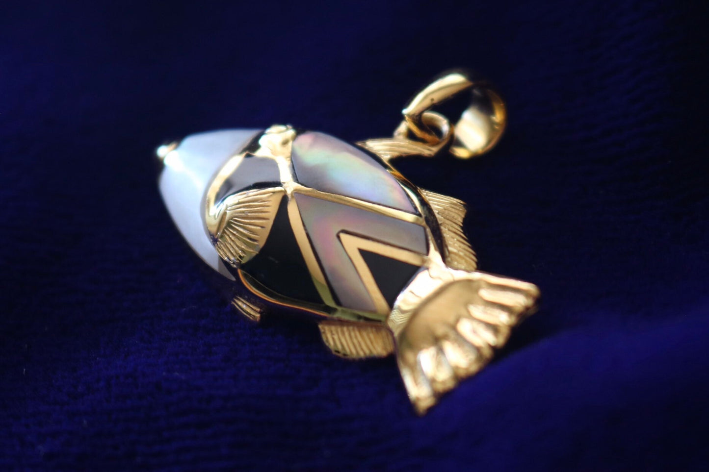 Humuhumunukunukuapua’a (Trigger Fish) Hawaiian State Fish Necklace Pendant. 18k Gold Vermeil, Silver, Mother of Pearl.