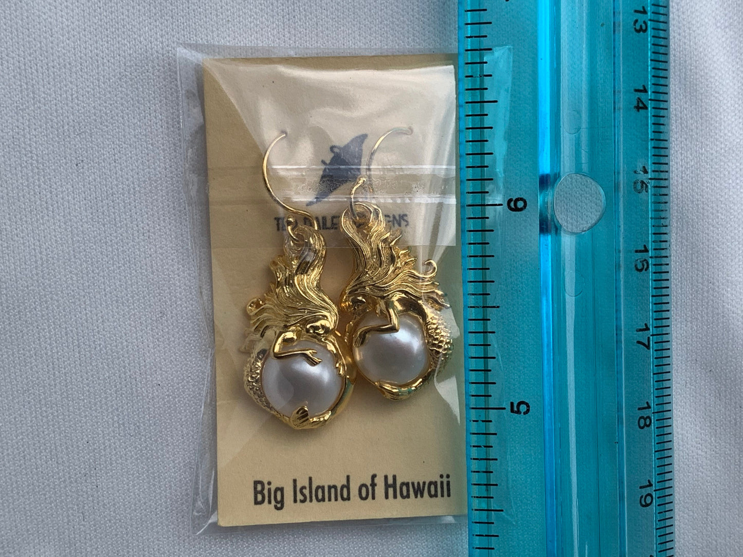 18k gold vermeil white mabe pearl mermaid earrings.