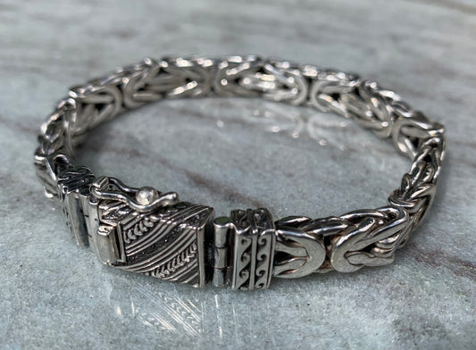 Hawaiian Tribal Byzantine Bracelet, 9mm. Sterling Silver.