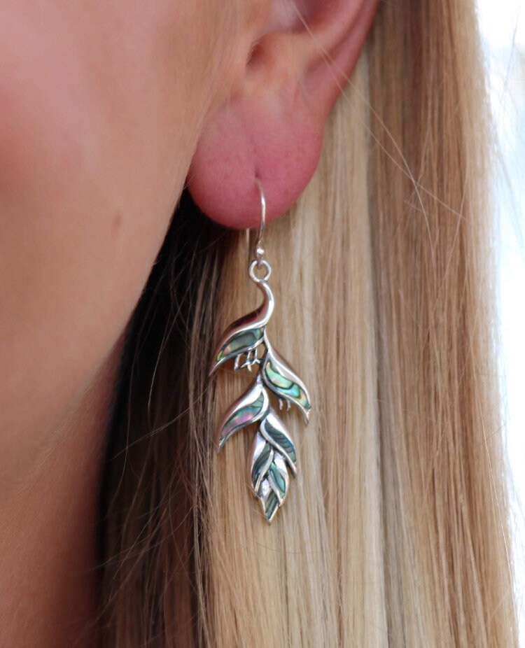 Heliconia Flower Earrings | Paua Abalone Shell | Sterling Silver | Nature | Gift | Jewelry | Handmade | Unique