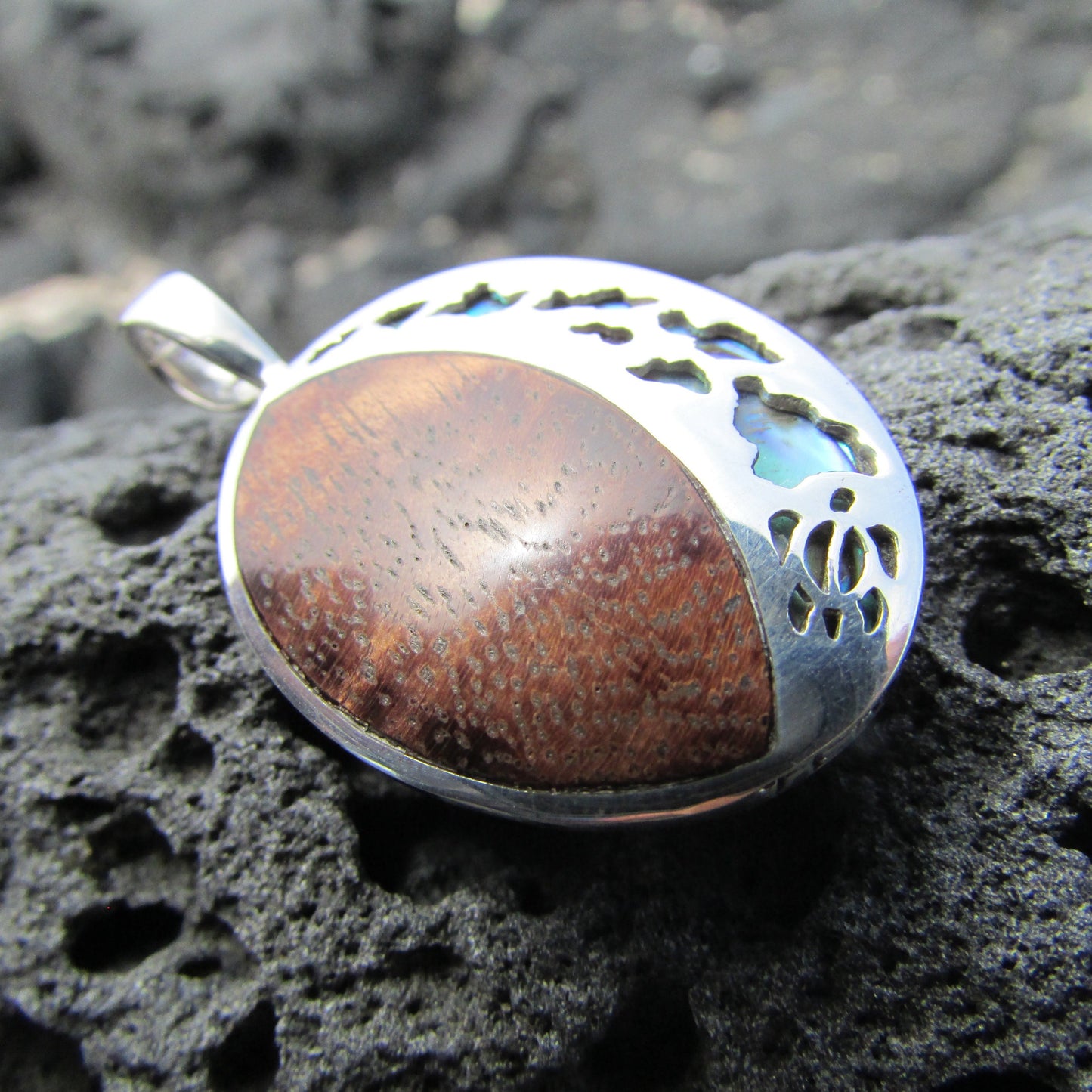 Hawaii Islands Chain Necklace Pendant Small | Koa Wood | Paua Abalone Shell | Sterling Silver | Ocean | Beach | Gift | Jewelry | Handmade