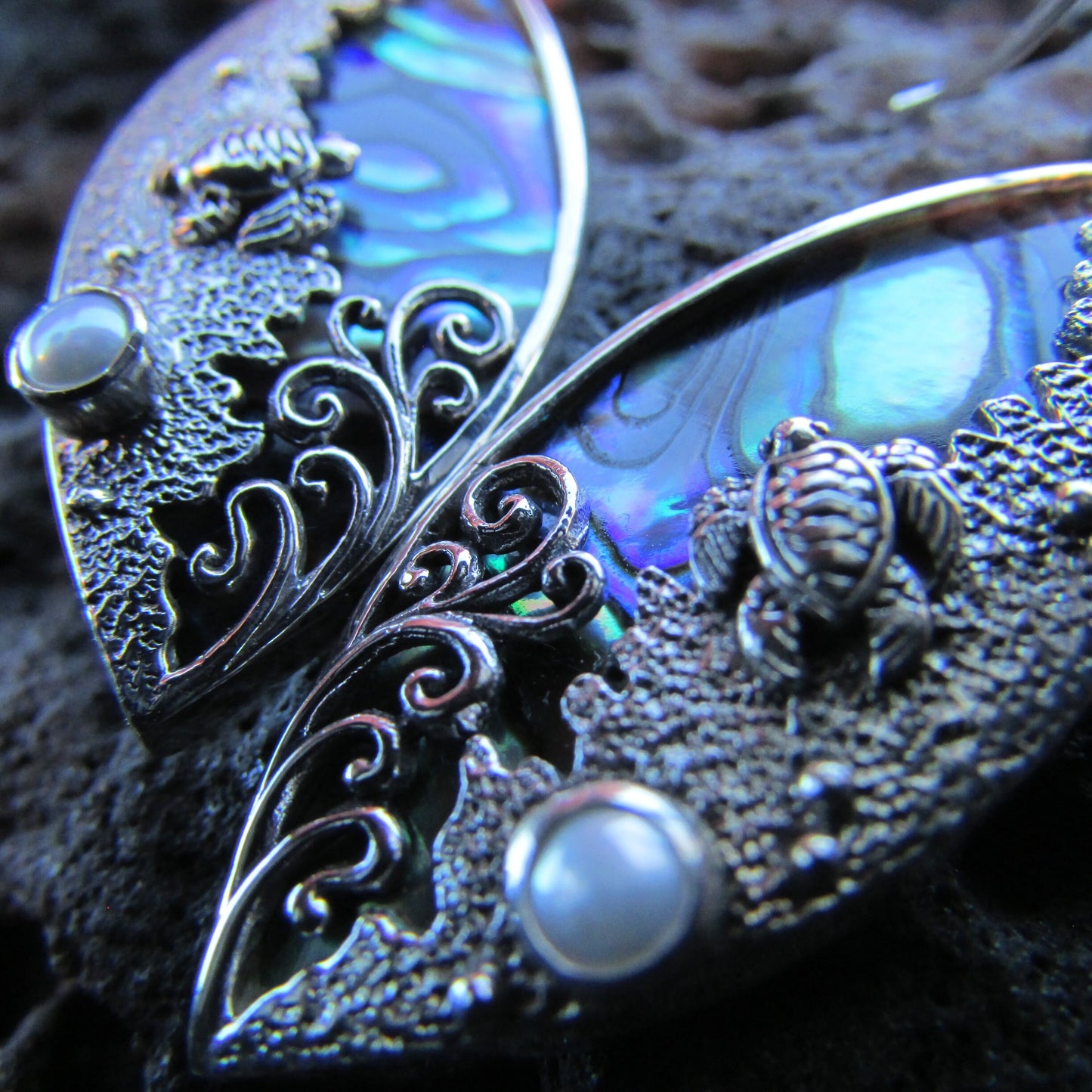 Sea Turtle Wave Earrings | Paua Abalone Shell | Sterling Silver | Ocean | Beach | Gift | Jewelry | Handmade | Unique