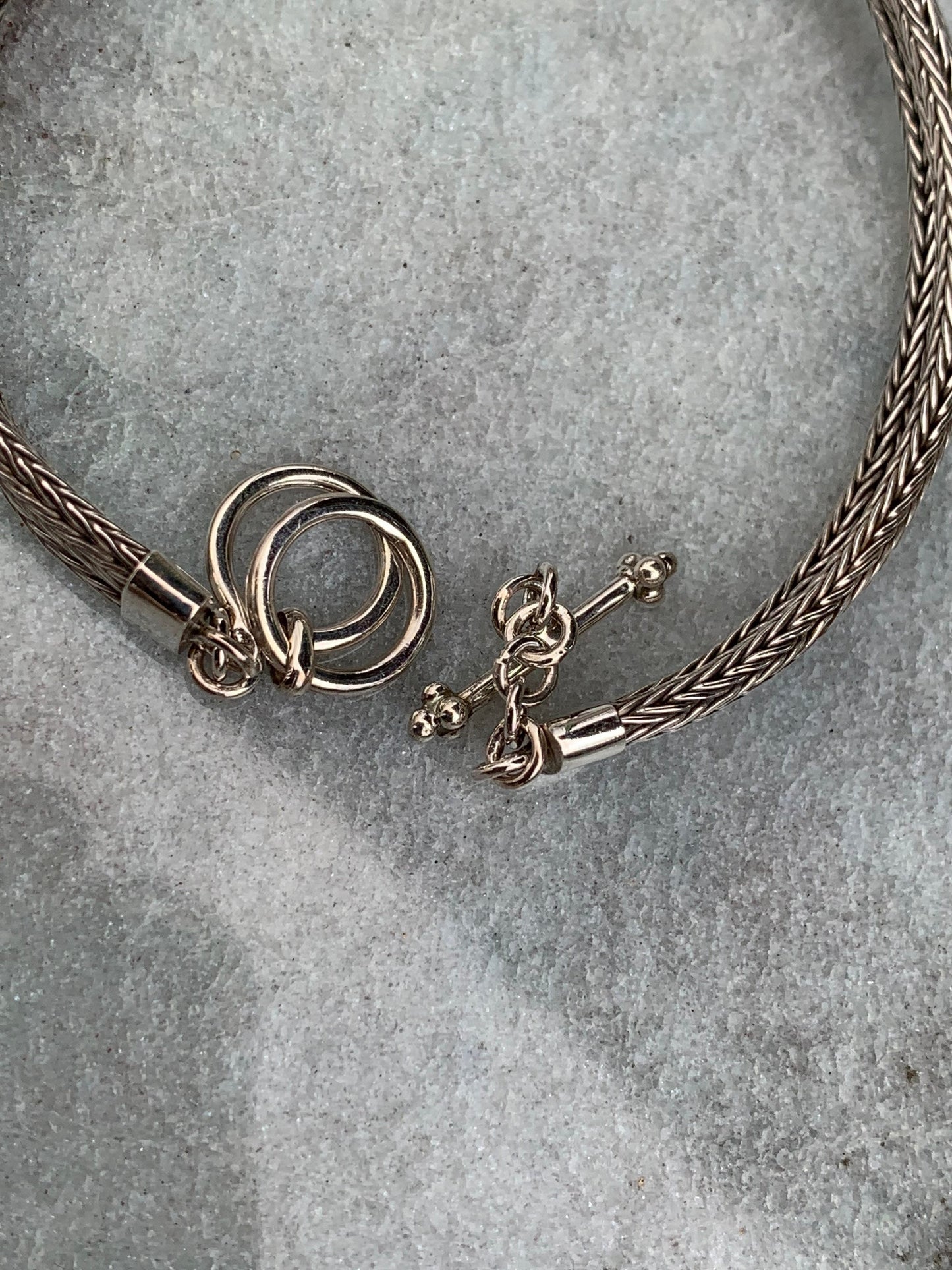 Plumeria Flower White Pearl Mabe Silver Bracelet.