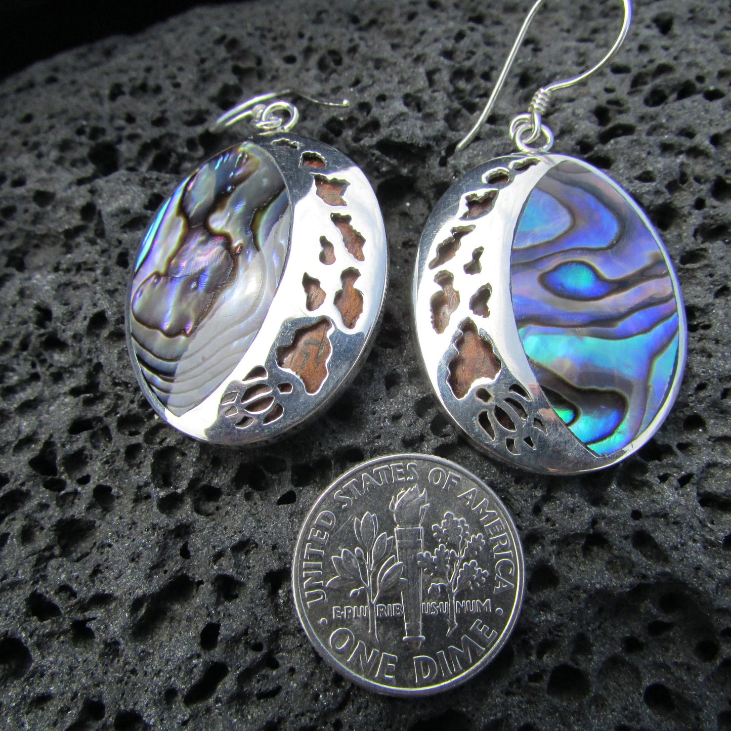 Hawaii Islands Chain Turtle Earrings | Abalone Paua Shell | Sterling Silver | Ocean | Beach | Gift | Jewelry | Handmade | Unique
