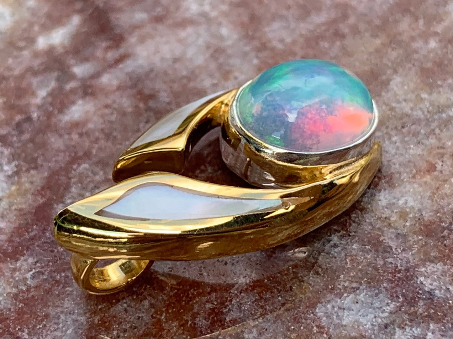 Opal Wave Hawaiian Nalu 18K Gold Vermeil Mother of Pearl Necklace Pendant