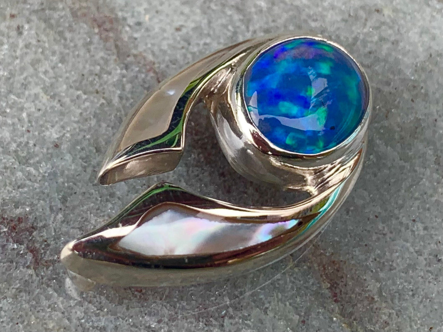 Opal Ocean Wave Pendant Necklace. Mother of Pearl, Sterling Silver.