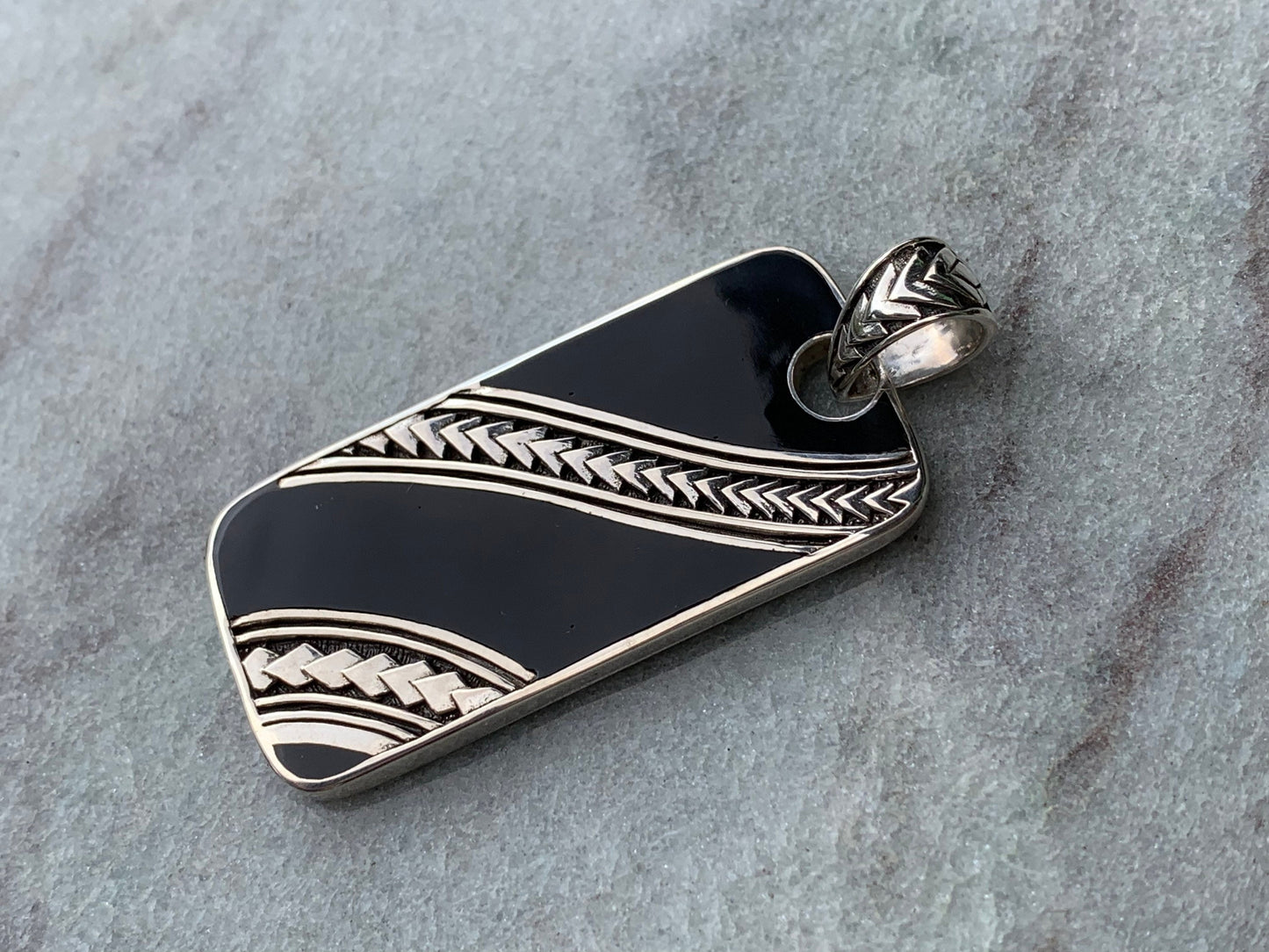 Hawaiian Islands Tribal Design Pendant Necklace. Sterling Silver, Mother of Pearl.