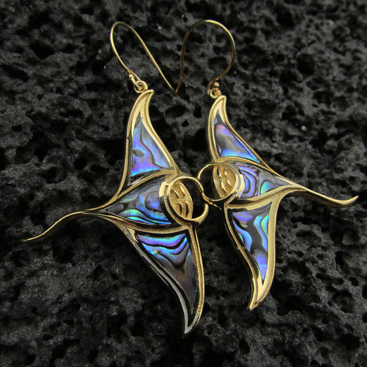 18K Gold Vermeil Manta Ray Stingray Earrings Handmade | Abalone | Paua Shell | Sterling Silver