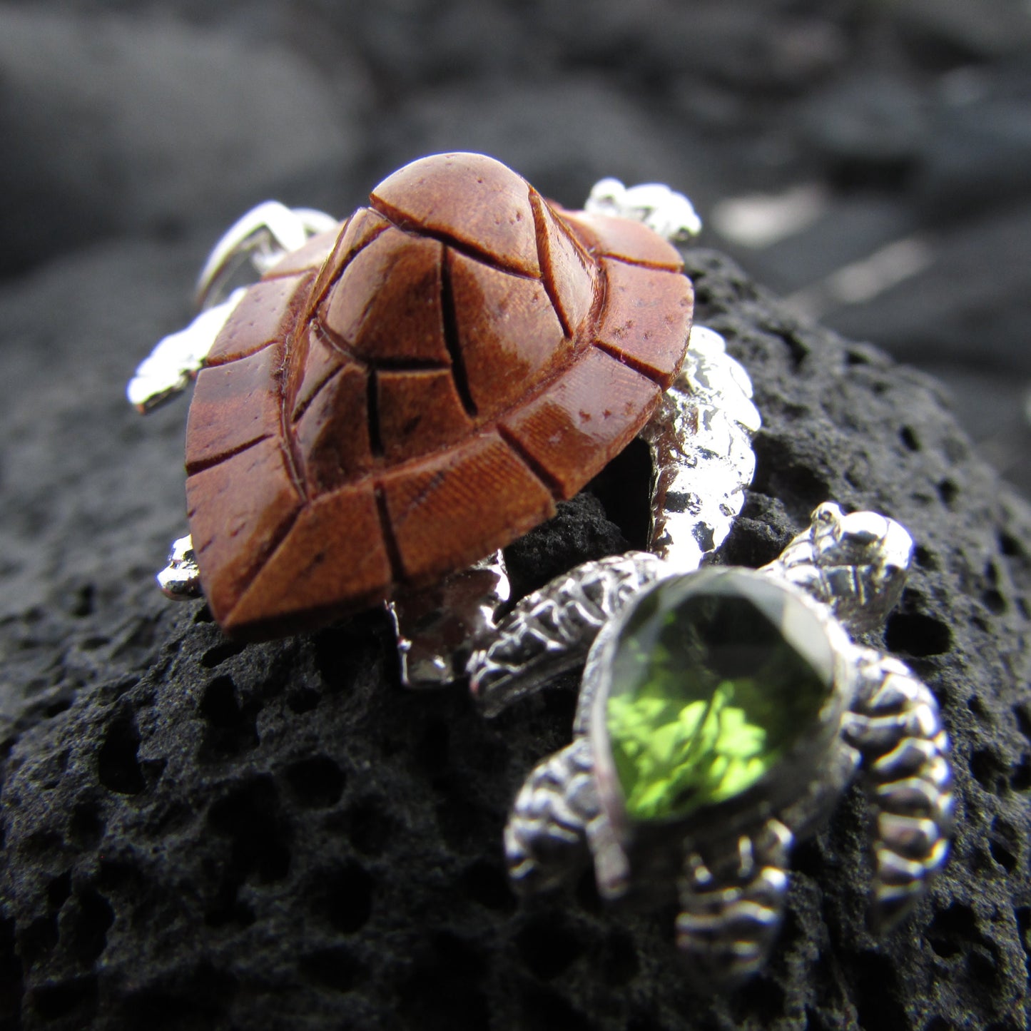 Sea Turtle Earrings | Peridot | Hawaiian Koa Wood | Sterling Silver | Ocean | Beach | Gift | Jewelry | Handmade | Unique