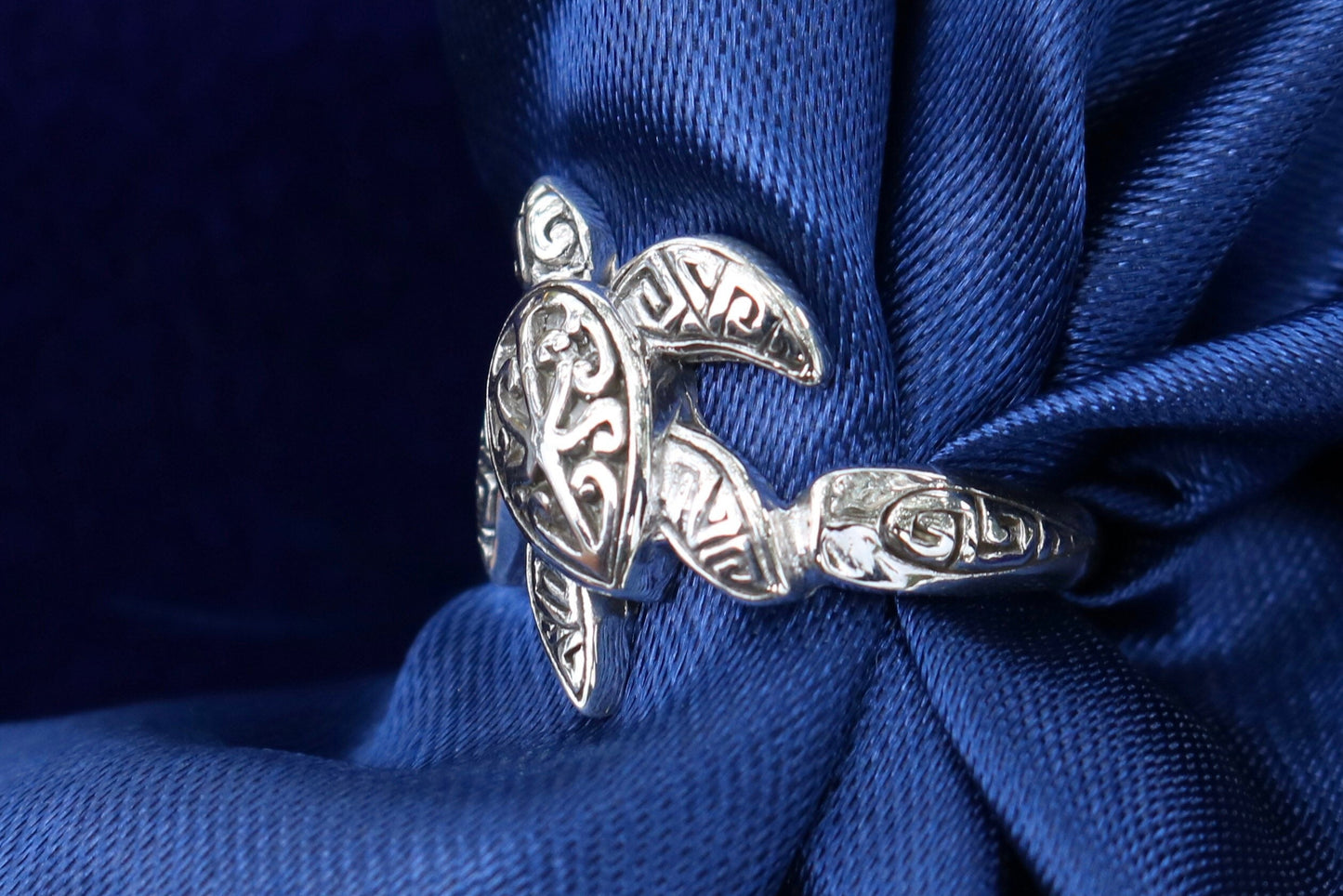 Turtle Ring Tribal Polynesian Hawaiian Tattoo Design Honu. Sterling Silver.
