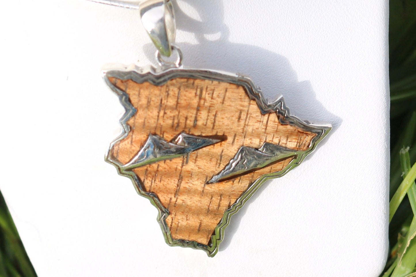 Big Island of Hawaii Mountains. Mauna Kea and Mauna Loa Pendant Necklace. Hawaiian Koa Wood. Sterling Silver.
