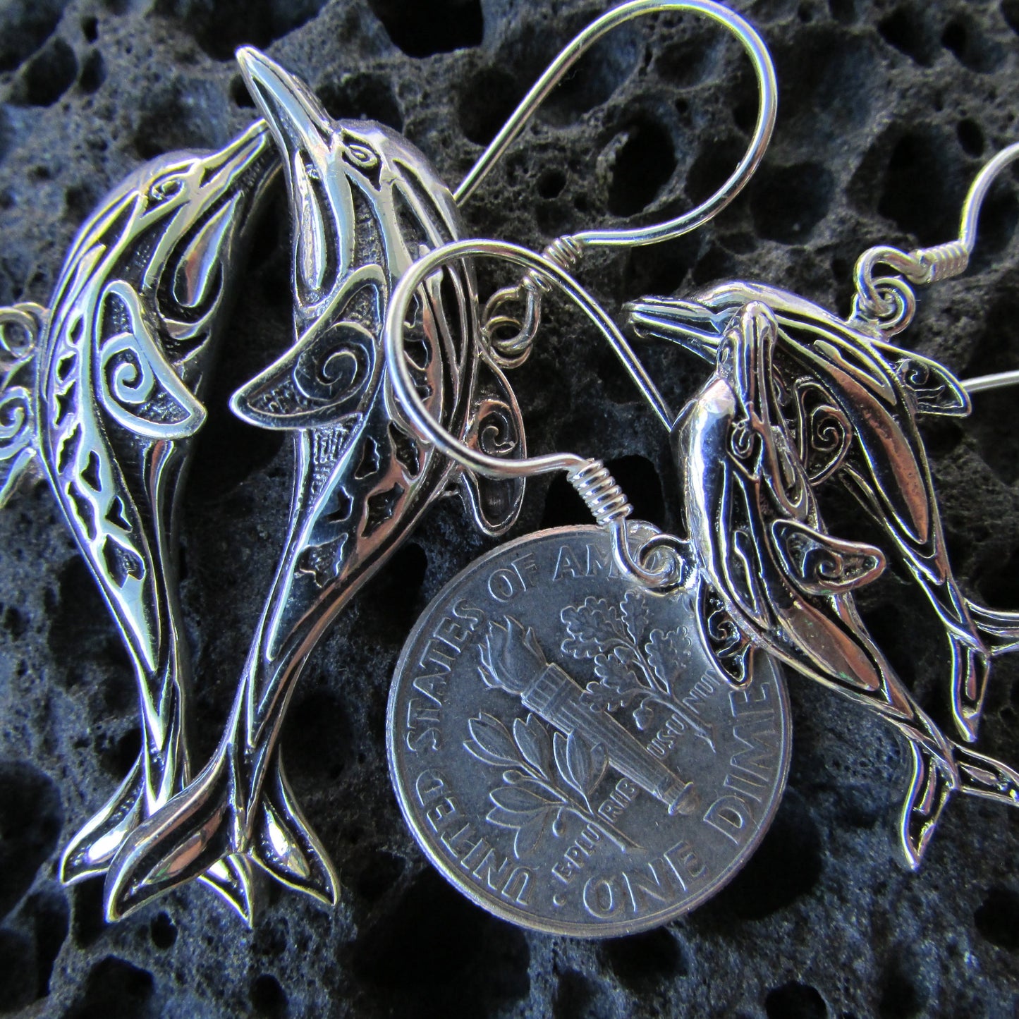 Dolphin Earrings Large | Sterling Silver | Ocean | Beach | Gift | Jewelry | Handmade | Unique