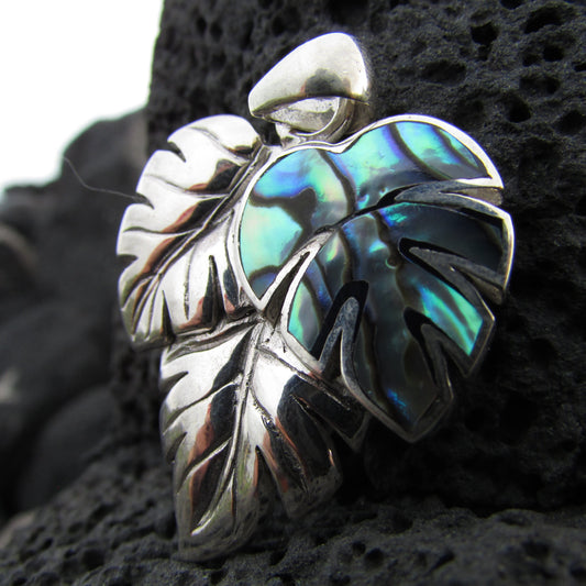 Monstera Leaf Flower Pendant Necklace | Paua Abalone Shell | Sterling Silver | Gift | Jewelry | Handmade | Unique