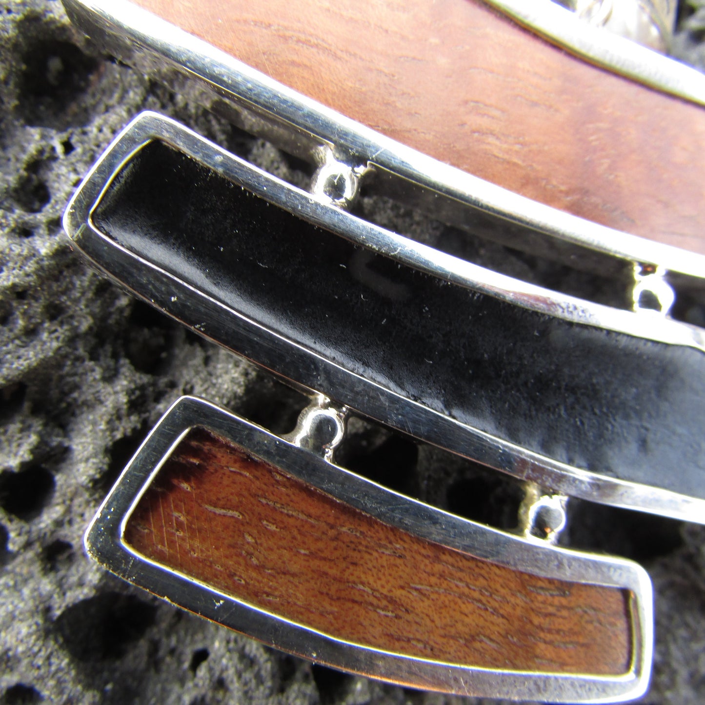 Hawaiian Koa Wood Necklace | Black Ouster Shell | Sterling Silver | Gift | Jewelry | Handmade | Unique