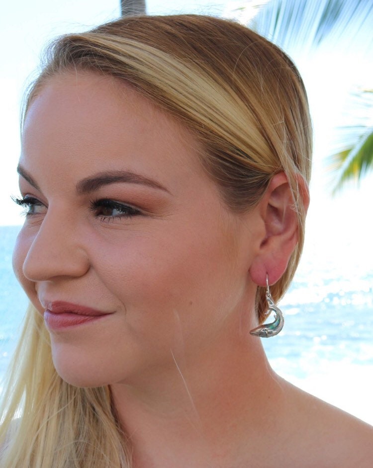 Whale earrings. Sterling Silver. Abalone Shell. Mother of Pearl.