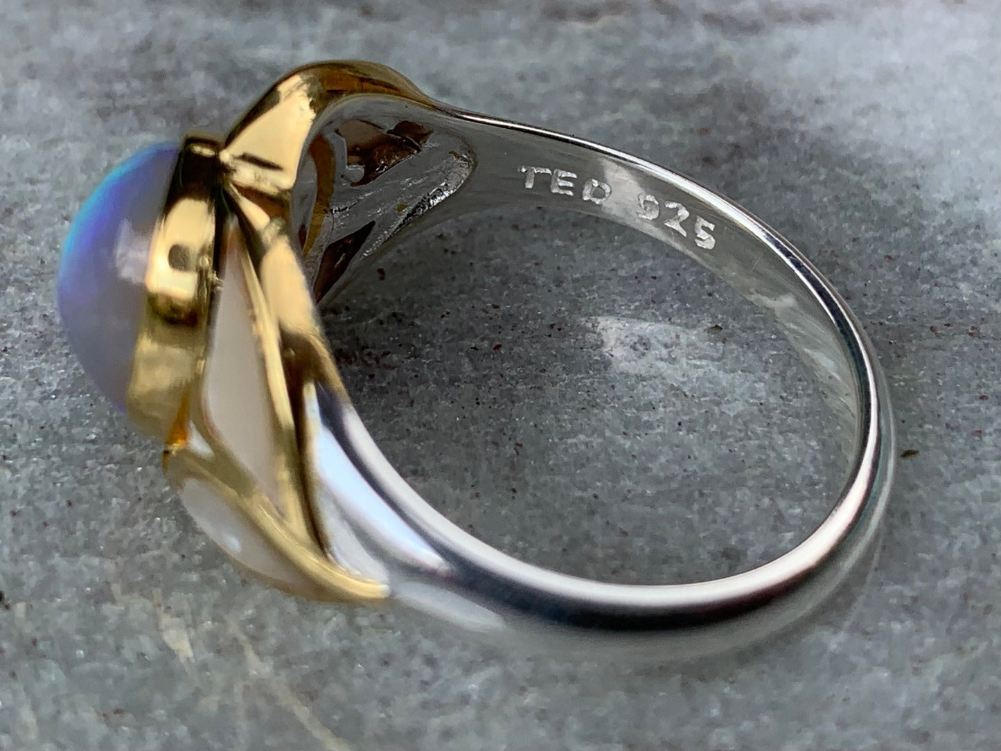 Opal Ocean Wave 18k Gold Vermeil and Silver, Mother of Pearl Ring