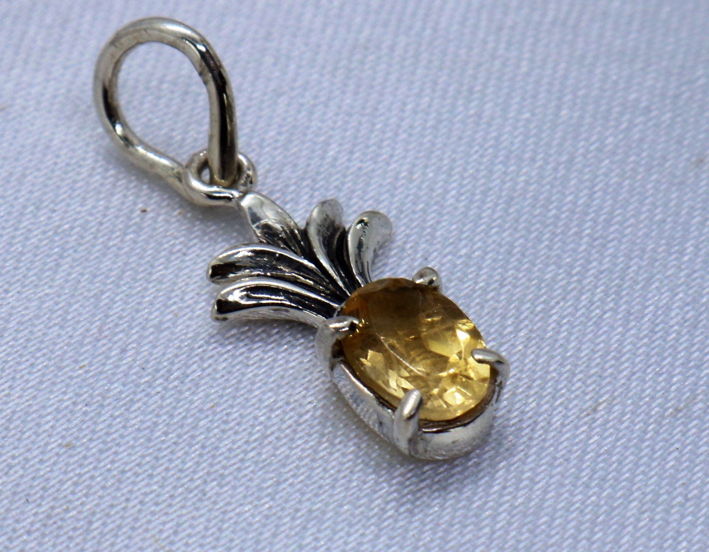 Pineapple charm citrine necklace pendant. Sterling silver.