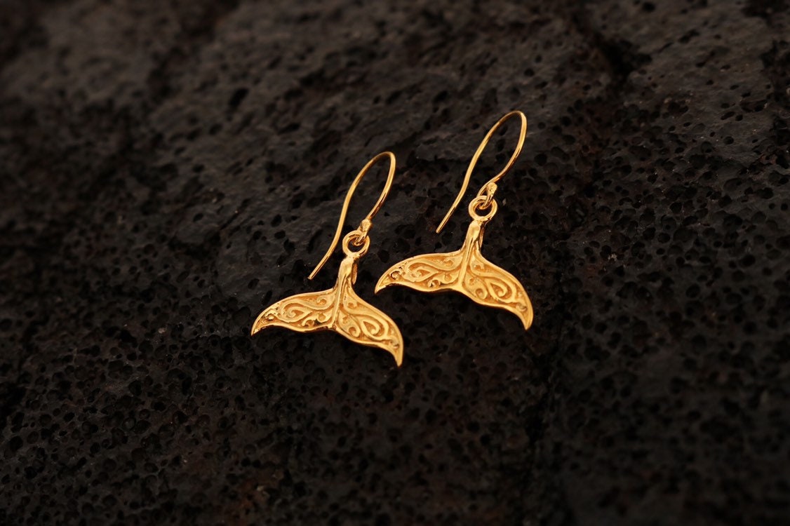 18K Gold Vermeil Whale Tail Earrings.