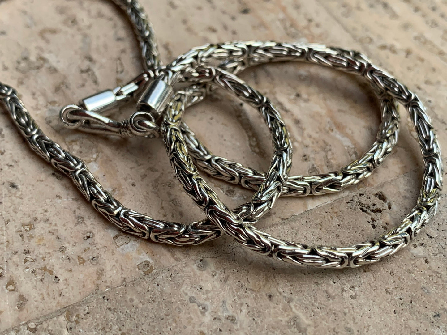 Byzantine hand woven chain. 2.5mm. Sterling Silver. 18”, 20”, or 22” long.