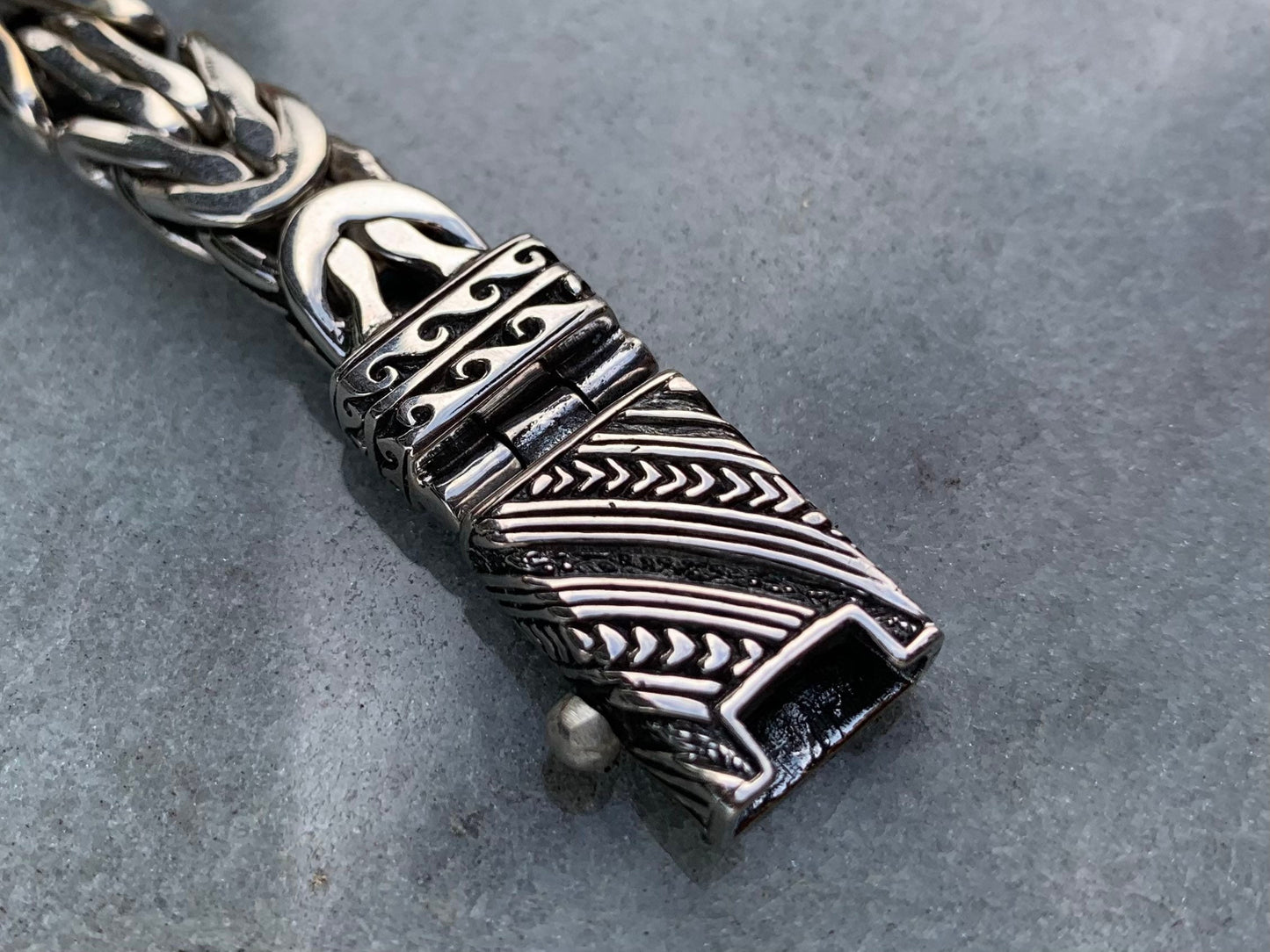 Hawaiian Tribal Byzantine Bracelet, 9mm. Sterling Silver.