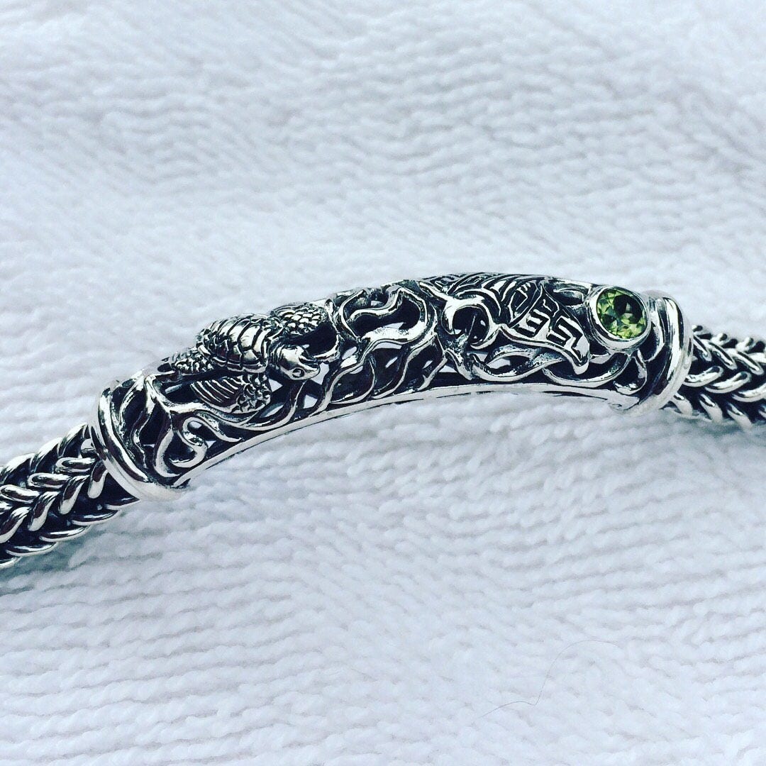 Turtle and Manta Ray Bracelet | Sterling Silver | Peridot | 7 inch | Ocean | Beach | Gift | Jewelry | Handmade | Unique