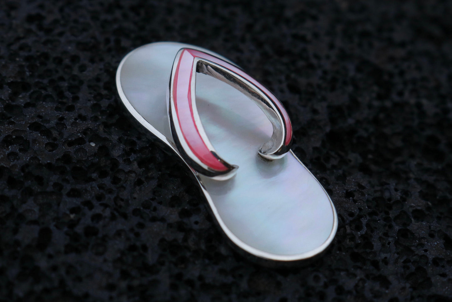 Beach Slippers Necklace Pendant . Sterling Silver, Mother of Pearl.