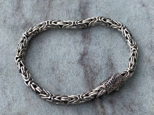 Hawaiian Tribal Byzantine Bracelet, 5mm. Sterling Silver.