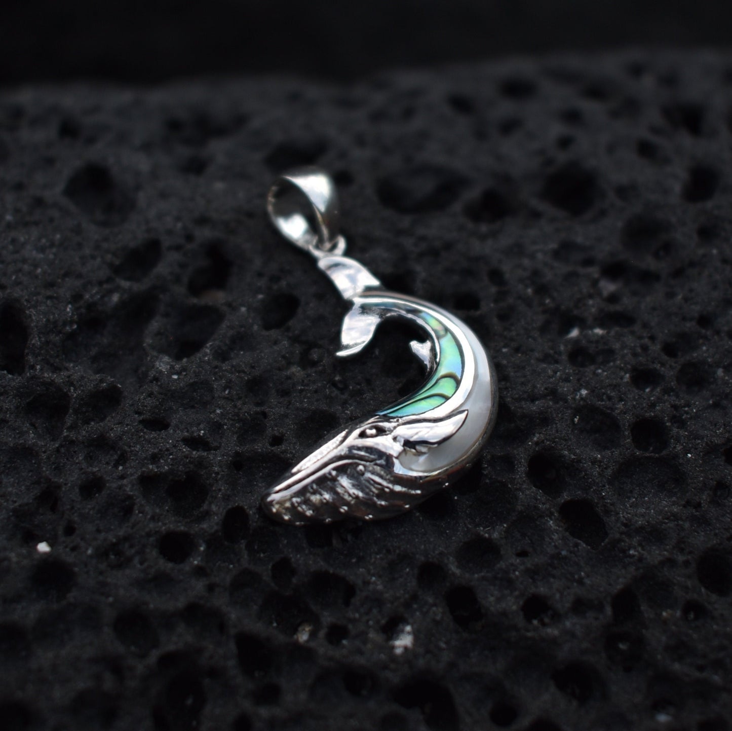 Whale Necklace Pendant. Sterling Silver. Abalone Shell. Mother of Pearl.