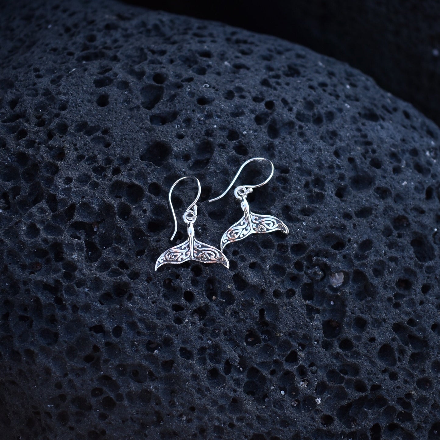Whale Tail Earrings. Sterling Silver. Beach Jewelry.