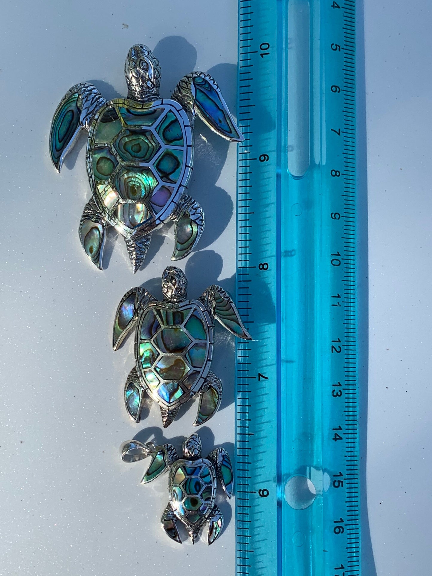 Green Sea Turtle Necklace Pendant. Hawaiian Honu. Sterling Silver, Abalone Shell.