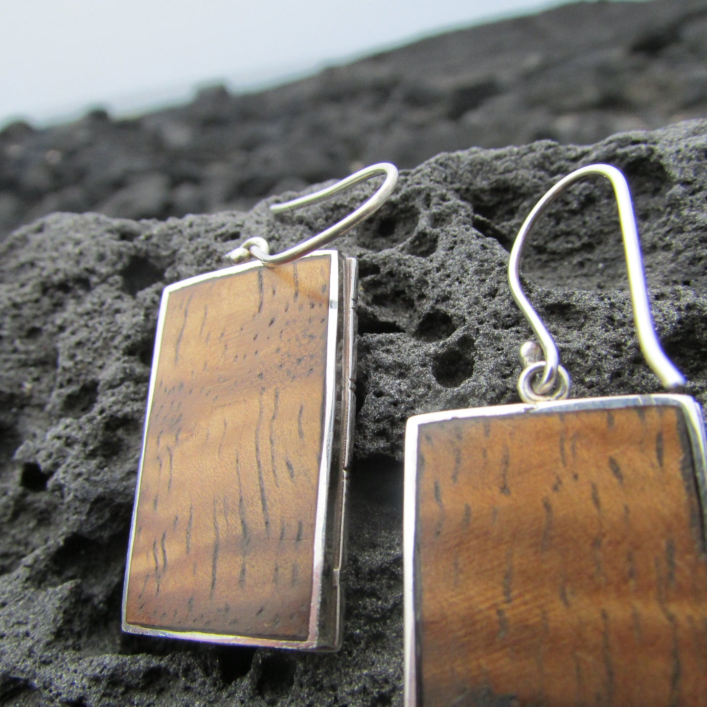Bamboo Earrings | Sterling Silver | Hawaiian Koa Wood | Gift | Jewelry | Handmade | Unique