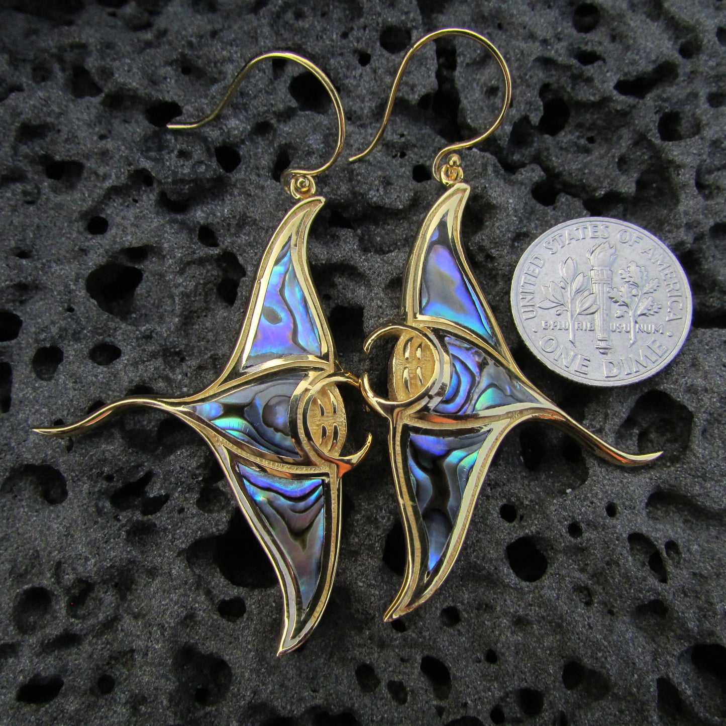 18K Gold Vermeil Manta Ray Stingray Earrings Handmade | Abalone | Paua Shell | Sterling Silver