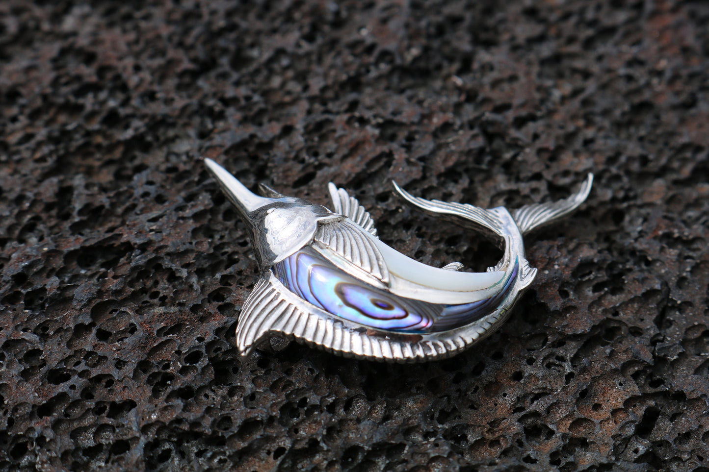Marlin Fish Necklace Pendant. Abalone Paua Shell, Mother of Pearl. Gift for Real Fisherman. Billfisher Kona.