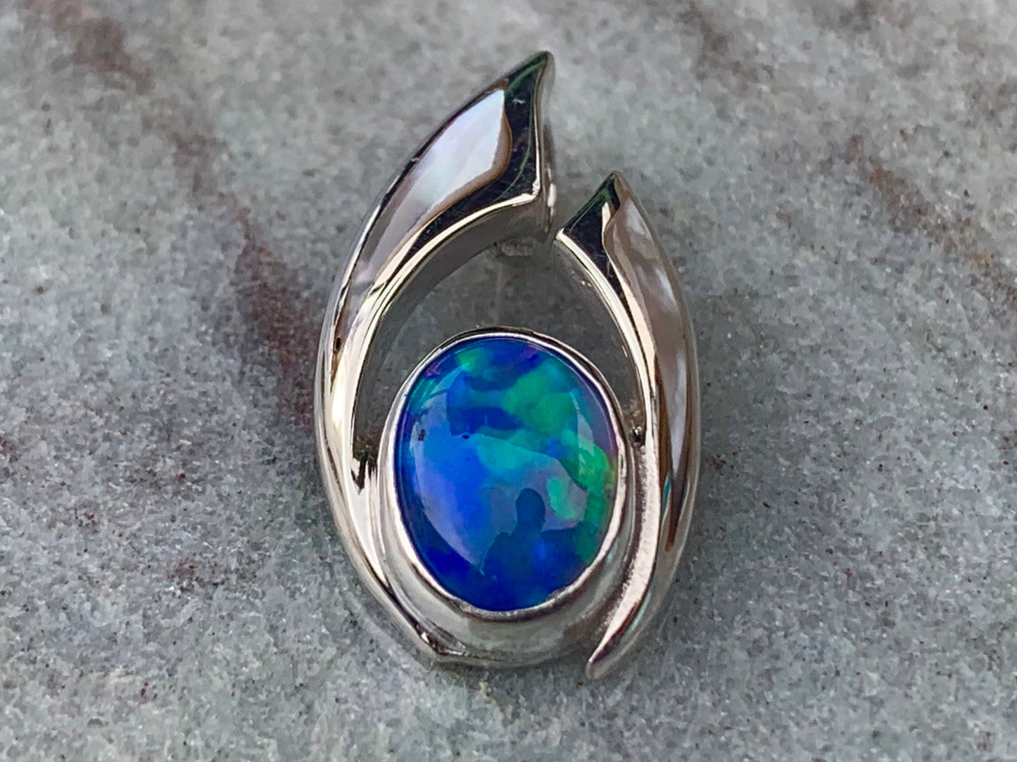 Opal Ocean Wave Pendant Necklace. Mother of Pearl, Sterling Silver.