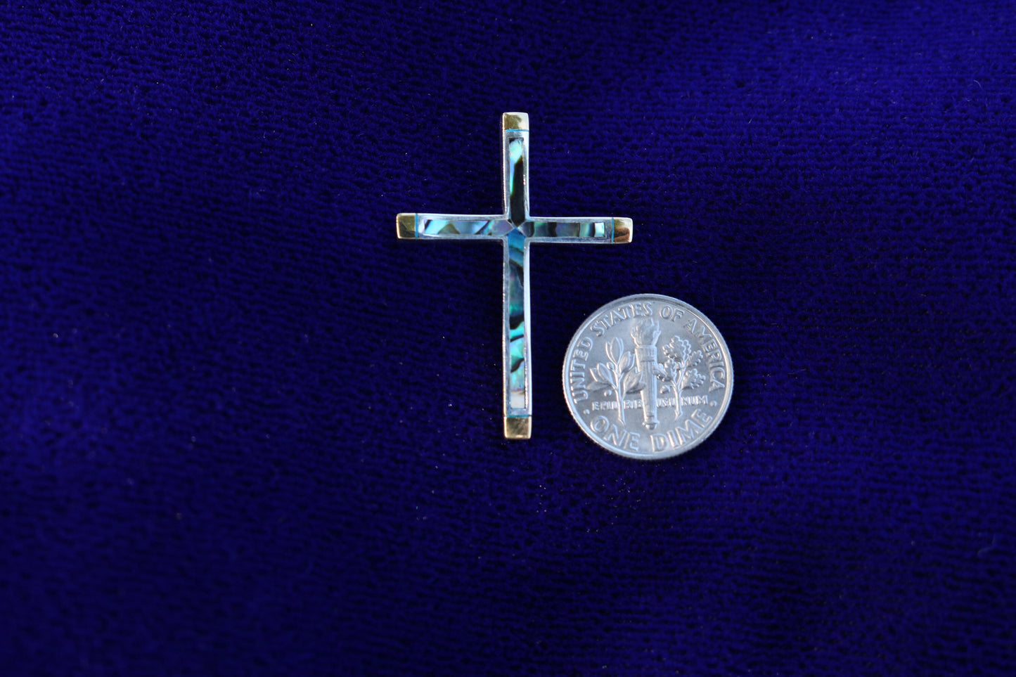 Cross 18k Gold Vermeil Pendant Necklace. Mother of Pearl, Abalone Shell
