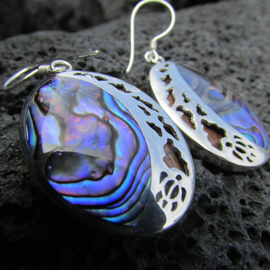 Hawaii Islands Chain Turtle Earrings | Abalone Paua Shell | Sterling Silver | Ocean | Beach | Gift | Jewelry | Handmade | Unique